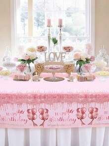 2pcs Pink Plastic Tablecloth, Disposable Tablecloth For Children's Birthday Party, Sparkling Diamond Pattern Tablecloth, Decorative Tablecloth For Girls' Birthday Party - Multicolor - View 3