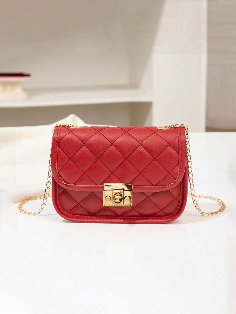 Embroidered Flap Metal Chain Saddle Bag - Red - View 1