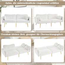 [Sleeping Function] Sofa Bed - 2-Seater - Modern 2-Seater Sofa With Adjustable Backrest And Gold Metal Legs, Integrated Bed Function. Multifunctional 2-In-1 Furniture. - White - View 5