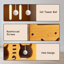 Multi-Function 2-In-1 Cat Scratcher & Cozy Bed - Wooden Cat House With Interactive Play Caves, Durable Scratching Surfaces, Hanging Pom-Pom Toys, And Hideaway Napping Spot For Indoor Cats - MD-CAT2 - 查看 4