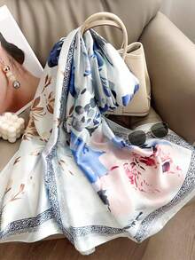 1pc Women's Fashion Printed Sunscreen Beach Scarf Shawl Headscarf, Suitable For Daily Wear, Travel, And Photography - Blue - View 5