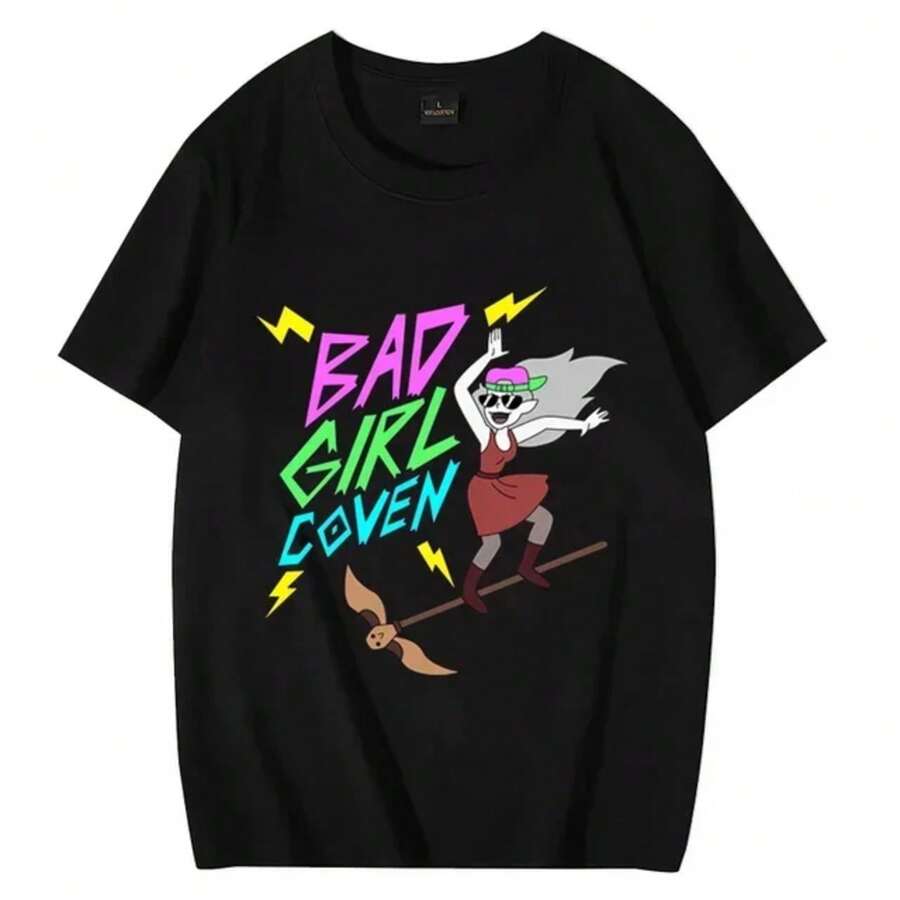 Camiseta con estampado de letras Bad Girl Coven para mujeres y hombres, ropa casual de verano Harajuku, camiseta de manga corta de alta calidad - Negro - Ver 1