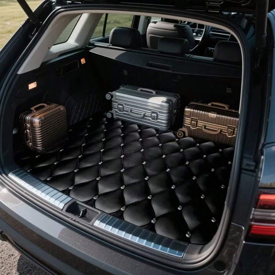 1 tấm thảm lót cốp xe họa tiết kim cương đen - Thảm lót sàn bằng polyester bền chắc, tiện dụng cho việc di chuyển hàng ngày, nâng và giữ hàng hóa an toàn, thảm lót cốp xe, phụ kiện nội thất xe hơi, quà tặng Giáng sinh - thảm cốp xe - Xem 1