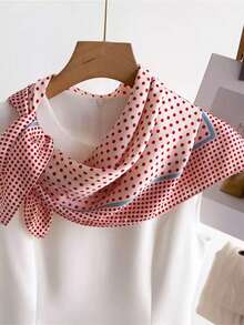 1pc Women's Luxury Elegant Fashion Polka Dot Print 27.6"X27.6" Silk Bandana Scarf, Spring Headband Hair Tie Accessory - Multicolor - View 3