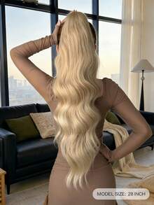 28-Inch Gold Long Wavy Synthetic Heat-Resistant Fiber Ponytail Hair Extension Drawstring Ponytail Hair Accessory, Suitable For Women Party And Daily Use - Gold - View 3