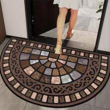 奢华棕色复古迎宾垫 - 防滑柔软涤纶材质，饰以精致石纹图案和装饰边框，适合优雅的入口或卧室装饰，装饰性门垫，复古美学，设计精美，前门迎宾垫 - 彩色 - 查看 1