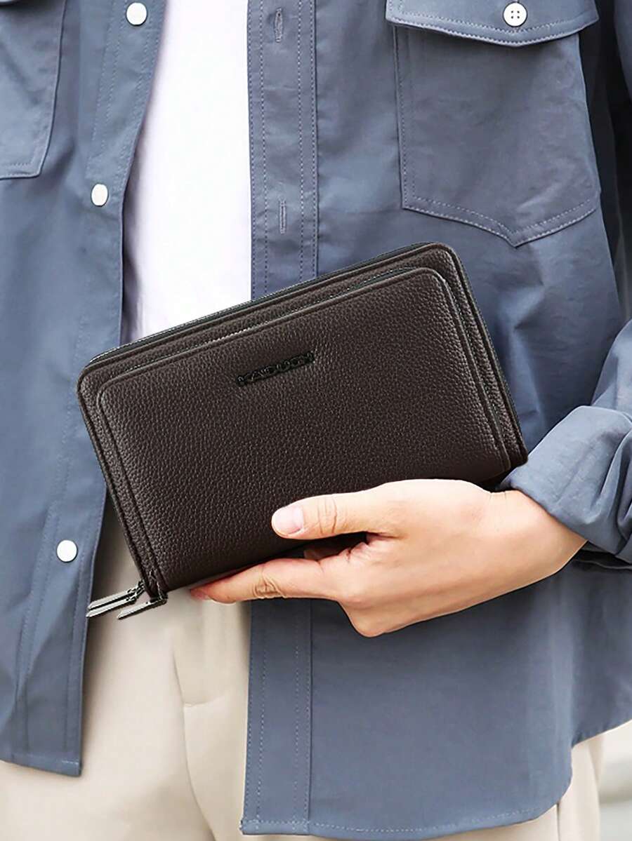 HOVI'S Classic Solid Color Retro Clutch Bag, Minimalist Business Large Capacity Lightweight Waterproof Daily Commute Phone Bag For Men, Valentine Day - Brown - View 1