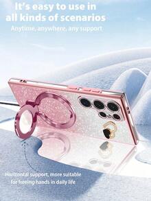 1 Set Heart-Shaped Diamond + New CD Pattern Foldable Holder + Electroplated Protective Phone Case, Suitable For Infinix Zero 30/Pop/Camon/Smart Series, 11/12/13/14/15 Pro Max, S22/23/24+, , OPPO, VIVO, Redmi 13C+, Moto G, Redmi Note 13C/12/11 Pro, Enjoy 20/30/40/50/60/70, HONOR 90/80/70/60/50, X9/X8/X7/X6/X5, Anti-Fall New Electroplating Craftsmanship - Pink - View 3