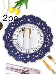 1/2/4件装刺绣布艺节日餐垫，适合婚礼派对餐桌装饰，简约优雅的欧式风格布艺桌布，星月图案餐垫 - 彩色 - 查看 36