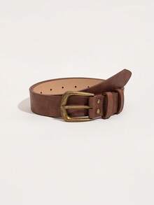 1pc Women's Vintage Maillard Style Belt With Square Buckle, Suitable For Daily Wear In Autumn And Winter Casual Summer, School Fall, Autumn, Halloween,A Women's Letter Buckle Belt, A Versatile Decorative Waist Cinching Belt, Designed To Match Suits, With A Sense Of Design, Niche, Summer Fashion, Black Leather Belt - Nhiều màu - Xem 5