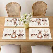 1/4/6 Pcs Easter Egg Rabbit Pattern Placemats, Linen Dining Table Mats With Colorful Egg Rabbit Design, Washable Printed Tablemats, Surface Protection Pads, Ideal Decoration For Holiday Kitchen And Family Gatherings - Multicolor - View 2