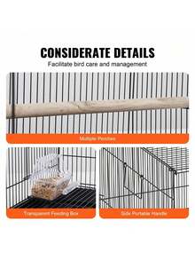 30in Bird Cage, Metal Large Parakeet Cages For Cockatiels Small Parrot Budgies Lovebirds Canaries, Pet Bird Cage With Rolling Stand And Tray - Black - View 6