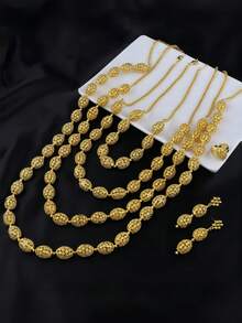 Women's 24K Gold Plated Football Theme 2-Piece Jewelry Set - Adjustable Necklace & Earrings Set,  Electroplated Copper Base Sparkling Light Luxury Gift For Game Day & Holiday - 金色 - 查看 2