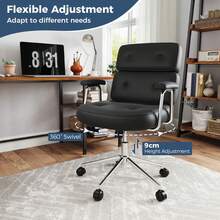 COSTWAY Office Chair, PU Leather Upholstered Desk Chair With Button Tufted Back & Padded Armrests, Height Adjustable Swivel Chair With Rocking Function & Rolling Wheels For Home Office, Black - Black - View 11