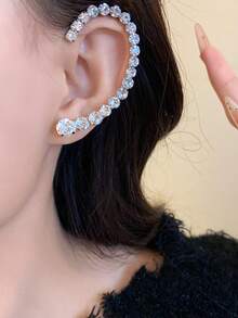 2件/套 几何水晶耳环，时尚水晶单弯耳环，垂坠耳环 - 銀色 - 查看 5