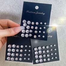 72件套时尚立方氧化锆耳环套装，适合日常佩戴，女士耳钉礼品 - 銀色 - 查看 1