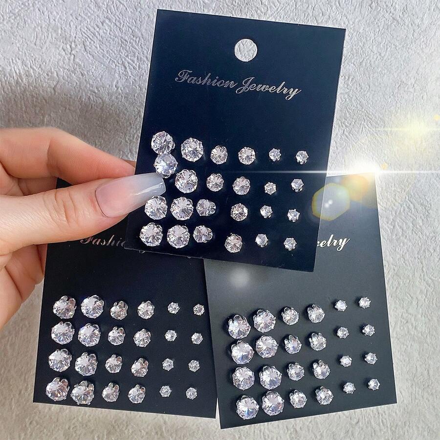 72件套时尚立方氧化锆耳环套装，适合日常佩戴，女士耳钉礼品 - 銀色 - 查看 1