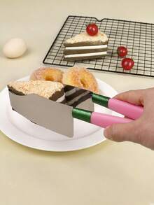 1pc Glitter Triangle Cake Slicer, Elegant Cake Transfer And Cutting Tool, All-In-One Cake Lifter, DIY Food Slice Cutter, 430 Stainless Steel Blade, Non-Slip Plastic Handle, Essential For Birthday Party, Wedding Desserts, Baking Enthusiasts Recommended - Multicolor - View 5