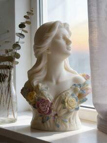 1pc 3D Rose Portrait Girl Silicone Mold Exquisite Braided Hair & Floral Details Heat-Resistant Easy Demold Reusable For Candle/Resin/Gypsum/Handmade Soap DIY Home Decor Women's Gift - White - View 6