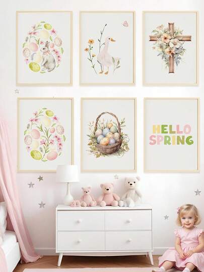 1pc Canvas Wall Art - Baby Decor: Pastel Easter Egg Basket, Printable Easter Art, Rustic Easter Decor, Modern Easter Print, Floral Easter Decor, Farmhouse Easter Decor - Framed Nursery Wall Art Perfect For Playroom Decor Nursery Decor, Daycare Decor, Preschool Decor, Boy's Room Decor Girl's Bedroom Decor Kids' Room Decor