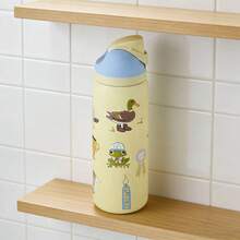 OWALAO 32oz Pastel Yellow Cartoon Animal Print Stainless Steel Insulated Water Bottle With Blue Flip-Top Lid, Double-Wall Vacuum Travel Flask For Office Desks, Weekend Hikes & Daily Hydration, Ideal Christmas & Halloween Gift For Family, Friends & Animal Lovers - Yellow - View 2