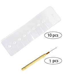 11pcs Hair Extension Tools Kit: Rectangular Heat Insulation Pad, 10 Wood Hooks, 1 Fusion Glue Protective Template With Hooks, Suitable For Hair Extensions - White - View 2