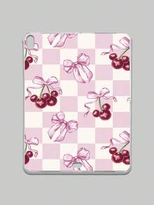 Aesthetic Style Pink & White Checkered, Bow & Cherry Pattern Transparent Tablet Case, Compatible With IPad A16, IPad 10.2 7th Gen 2019, IPad Pro 11-Inch 2020, IPad Air 5th Gen 2022, Suitable For 10th Gen IPad - Clear - View 54