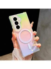 渐变彩虹激光磁吸手机壳，兼容三星 Galaxy S25FE S24 S23 S22 S21 S25 S20 Plus Ultra A56 A36 A26 5G A16 A06 A55 A25 A35 A05 A54 A14 A17 A07，彩色无线充电 TPU 保护套，适合作为男孩女孩的礼物 - 彩色 - 查看 2