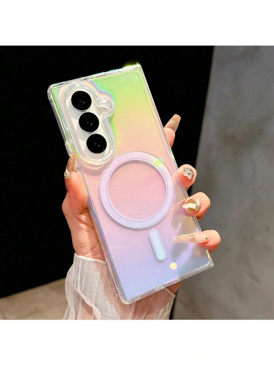 渐变彩虹激光磁吸手机壳，兼容三星 Galaxy S25FE S24 S23 S22 S21 S25 S20 Plus Ultra A56 A36 A26 5G A16 A06 A55 A25 A35 A05 A54 A14 A17 A07，彩色无线充电 TPU 保护套，适合作为男孩女孩的礼物