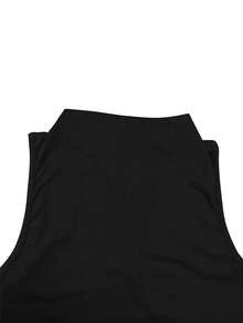 Elegant Fashion Crew Neck Mushroom Button Hollow Out Asymmetric Hem Women Tank Top, Spring/Summer New Casual Black - Black - View 9