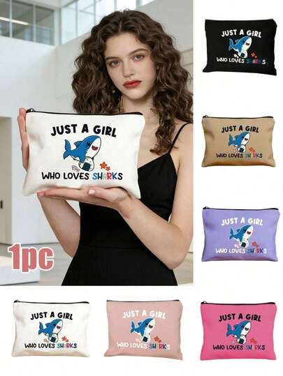 Shark Gifts For Women Makeup Bag ,Wash Bag, Miscellaneous Storage Bag,Cute Ocean Shark Themed Gifts, For Shark Lovers Girls Accessories, Just A Girl Who Loves Sharks Cosmetic Stuff Pouch Birthday Decorations,Ramadan Gift, Holiday Gift,Multiple Colors For You To Choose From