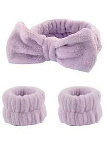 1个洗脸头带/2个洗脸腕带/3套SPA头带、化妆头带、洗脸头带、护肤头带、蝴蝶结、泡泡、SPA头带、腕带、女士和女孩发饰套装 - 彩色 - 查看 13