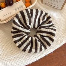 1个女士棕色针织条纹发圈，新款高端发饰，适用于发髻、马尾辫，弹性发圈，家居美发饰品 - 咖色 - 查看 11