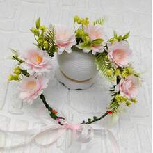 1 قطعة شريط رأس بزهرة وردية للنساء، شريط رأس بزهرة شاي مزيف متعدد الاستخدامات، مناسب للعروس والوصيفة والشاطئ والتصوير الخارجي والأداء والتيجان والتيارات والتاج والزي الرسمي والزفاف - وردي - مشاهدة 8