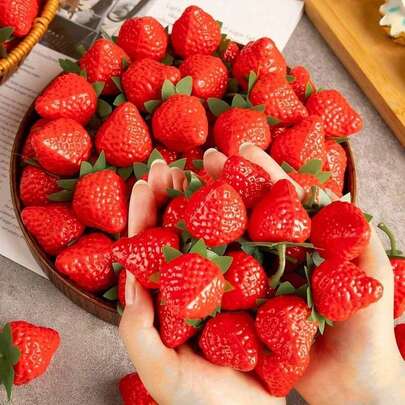 6/20/4pcs Artificial Realistic Red Strawberry, Plastic Fake Fruit Decor For Home, Kitchen, Party, Photography, Birthday, Graduation Gifts
