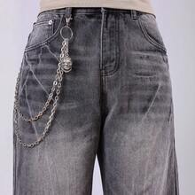 1件装时尚嘻哈金属腰链，朋克骷髅装饰牛仔裤链，男士休闲装 - 銀色 - 查看 2