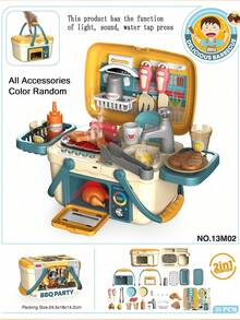 Cestino portatile di stoccaggio, adatto per bambini e bambine di 3-6 anni per il gioco di finzione, promuove l'interazione genitore-figlio, realizzato in materiale PP. Include giochi di cottura e grigliatura simulati. - Multicolore - Visualizzare 14