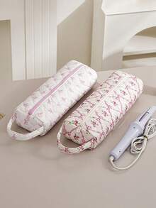1 pieza Bolsa de almacenamiento acolchada y estampada de gran capacidad para secador de pelo, puede contener secador de pelo, rizador, pinzas para el cabello, plancha y otras herramientas de peinado, adecuada para viajes, hogar, almacenamiento de cosméticos, gran regalo para Año Nuevo, Día de San Valentín, damas de honor - Multicolor - Ver 5