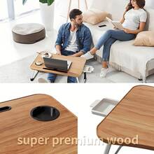Lap Desk Bed Trays For Eating And Laptops Breakfast In Bed Tray For Sofa/Couch/Study/Reading/Writing With Cup Holder/Drawer On Low Sitting Floor Large Portable Foldable - Walnut - View 4
