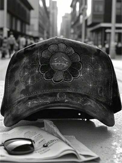 Gorra Innedit Crystals Black flowers black gorra diseño exclusivo bordado flores negras cristales accesorios moda mujer verano streetwear