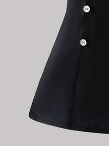 Girls' Retro Elegant Preppy Style Black & White Contrast Double-Breasted Collar Puff Sleeve Butterfly Dress, Suitable For School Activities, Children's Etiquette Parties, Photography, And Casual Social Occasions - Black and White - View 3