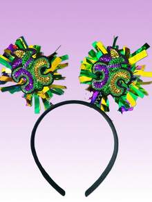 1pc Colorful Striped Sequin Clown Heart Masquerade Headband, Party Costume Accessory - Multicolor - View 8