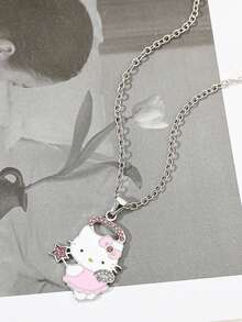 1pc Sanrio Cute Hello Kitty Metal Pendant Necklace, Elegant Fashion Rhinestone Studded Angel Kitty Necklace, Suitable For Daily Wear Or Gift - Multicolor - View 7