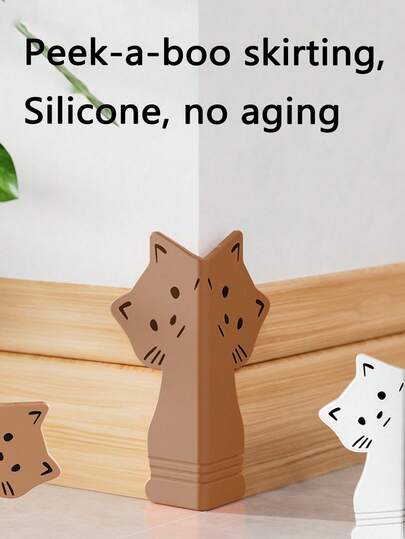 1片/4片/8片装卡通踢脚线防撞角硅胶门框边缘保护条，适用于橱柜腰线墙角、冰箱门阳台角、L型角保护条、踢脚线边缘保护条、防撞角、防撞踢脚线、角保护、墙角门框腰线家具，适用于橱柜、墙角、冰箱门、阳台、L型角、桌角等。可裁剪防撞保护贴纸，赠品