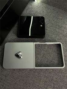 奢华3D心形银色金属漆哑光折叠手机壳，兼容三星Galaxy Z Flip 7 ZFlip6 ZFLIP5 Zflip4 Zflip3 5G，简约触感保护后盖 - 銀色 - 查看 9