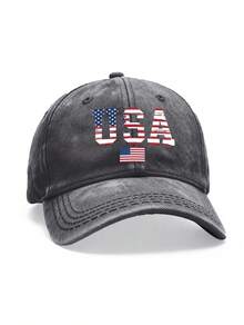 1pc USA Flag Printed Baseball Cap, Men's Oxford Lining, Classic Curved Brim, Natural, Comfortable And Breathable, Adjustable Hook And Loop Closure At The Back, Suitable For Everyday Wear, Outings, Sports, Outdoor Activities, Travel, Etc, For Spring/Summer/Fall, Independence Day, Memorial Day, El E Cti On Day - 黑色 - 查看 4