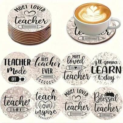 6pcs Inspirational Quotes Design, Pencil & Heart Pattern Wooden Coasters, Suitable For Patio, Kitchen, Living Room, Family Gatherings, Tabletop Decor, Gifts For Friends & Family, Fits Occasions Like Easter, Valentine's Day, Wedding, Birthday, Party
