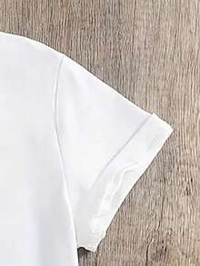 Girls' Casual Heart Print Round Neck Short Sleeve T-Shirt, Summer - White - View 3