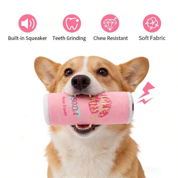1 Peça Boneca de Pelúcia Rosa Fofa com Formato de Lata de Refrigerante, Presente do Dia dos Namorados para Animais de Estimação, Boneca Divertida para Cachorros, com Dispositivo de Som Embutido, Atrativa para Gatos e Cães Pequenos, Boneca para Mastigar, Arremessar e Fazer Barulho, Adequada para Cães e Filhotes de Raças Médias e Pequenas