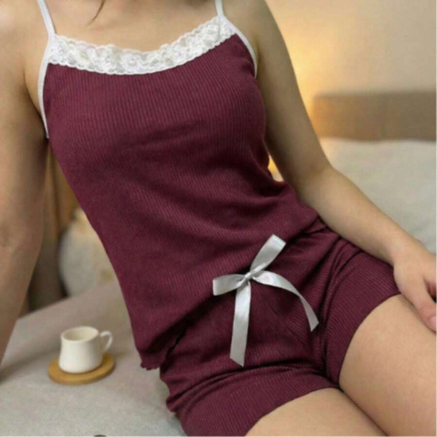 Babydoll Lace RUBRO Ribbed - Burgundy - View 1